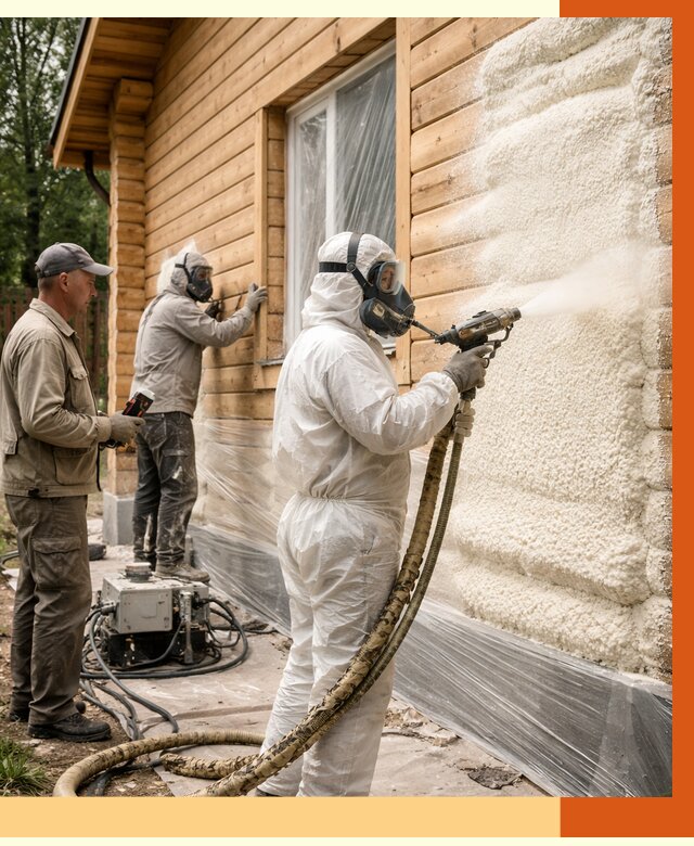 Утепление дома из бруса ППУ в Воскресенске от 3980 руб/м2 под ключ | ТепломастерВск