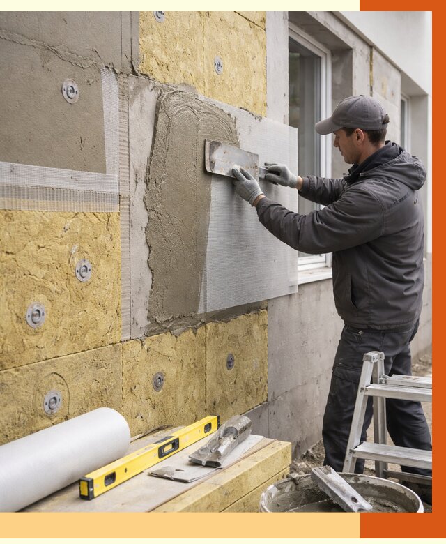 Утепление фасада под штукатурку в Воскресенске от 4342 руб/м2 — монтаж пенопластом и минватой | ТепломастерВск