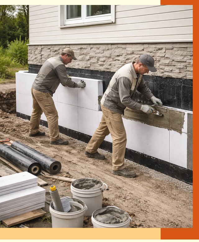 Утепление фундамента снаружи в Воскресенске от 4342 руб. за м² | ТепломастерВск