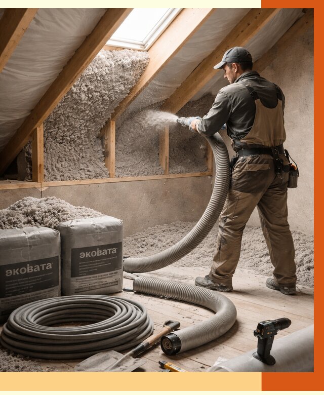 Утепление мансарды эковатой в Воскресенске от 2274 руб/м2 — монтаж, задувка, цена | ТепломастерВск