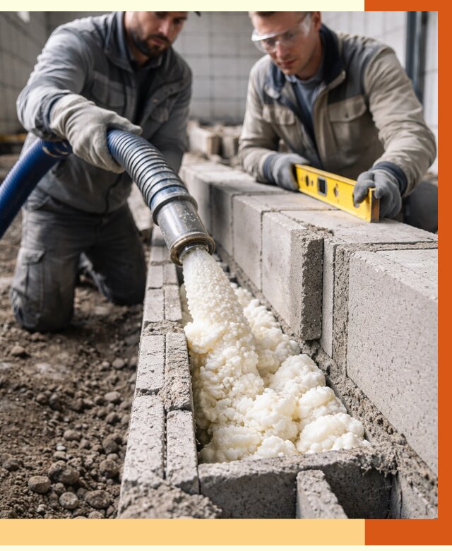 Заполнение колодцевой кладки ППУ в Воскресенске от 4342 руб. за м2 | ТепломастерВск