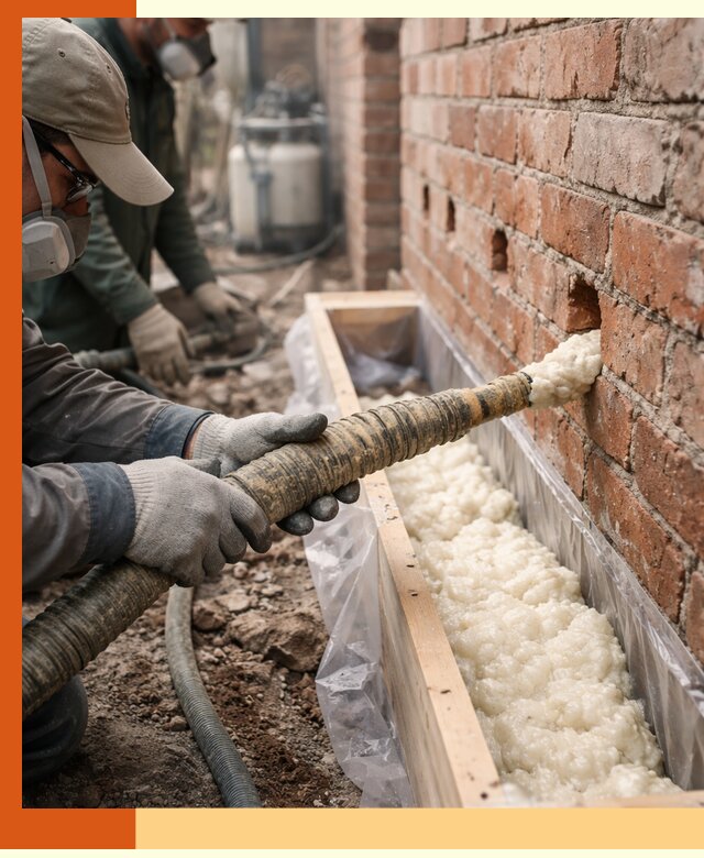 Заливка ППУ в пустоты кирпичной стены в Воскресенске