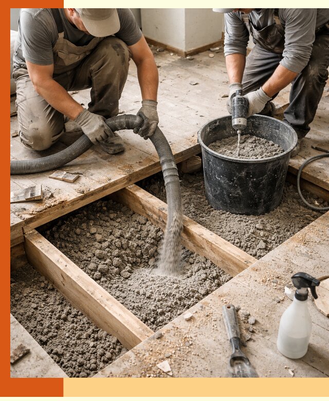 Заполнение пустот пола в Воскресенске полиуретаном и пенополистиролом