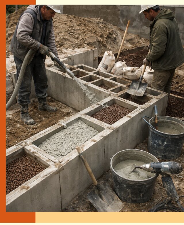 Заполнение полостей фундамента в Воскресенске герметичным утеплением и повышением прочности