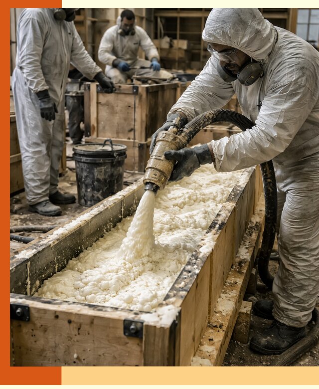 Заливка пенополиуретана в формы для утепления в Воскресенске